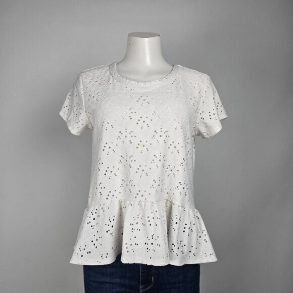 Nanette Lepore White Eyelet Peplum Top Size M - Picture 1 of 6